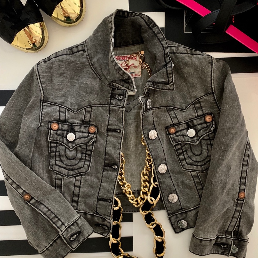 True Religion Denim Super Short Crop Jacket